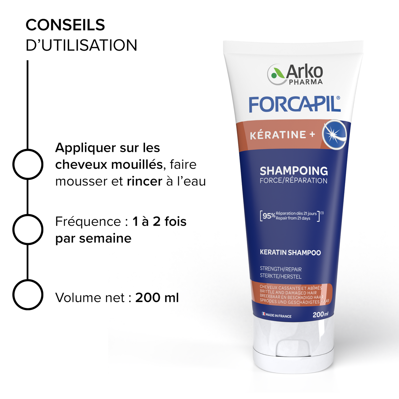 Forcapil® Shampoing Fortifiant Kératine +